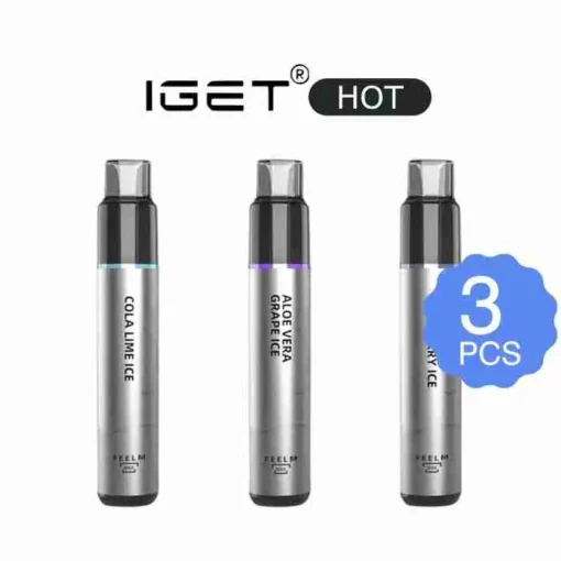 A collection of bottles with labels featuring the IGET Hot Bundles 3 PCS.