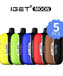 A vibrant assortment of colorful bottles filled with an array of IGET MOON K5000 flavors.