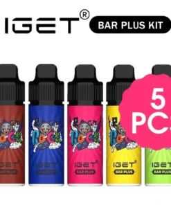 A vibrant assortment of 5 Pcs IGET Bar Plus Kits, perfect for your vape needs.