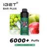 IGET BAR PLUS 6000 PUFFS - Apple Grape Ice IGET Bar Plus vape with "Apple Grape Ice" flavor, offering over 6000 puffs. Background features vibrant images of green grapes, ice cubes, and a fresh apple.