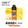 Introducing the IGET BAR PLUS 6000 PUFFS - Pineapple Banana vape with a tantalizing Pineapple Banana flavor, offering more than 6000 PUFFS. Image showcases the sleek vape device against a backdrop of fresh pineapple and banana slices.