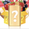 Image of a golden box labeled "Alibarbar Rich 8000" with question marks, in front of a rich assortment of fruits including strawberries, blueberries, and blackberries.