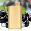 A gold-colored vape device labeled "ALI BARBAR BLACKBERRY ICE" is showcased against a vibrant backdrop of blackberries, ice cubes, and green leaves, bringing to life its refreshing AUTO-DRAFT flavor.