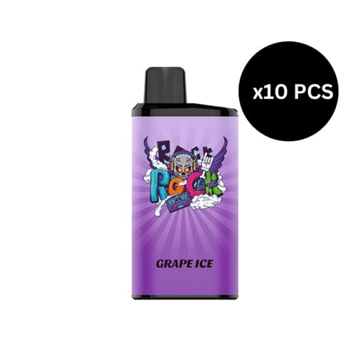 Purple vape device labeled "Grape Ice" with a graphic design. Text overlay indicates "x10 pcs.