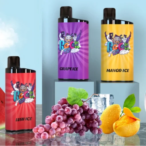 Bright vape devices like Grape Ice, Mango Ice, and Lush Ice sit next to fresh grapes, mangoes, and ice, inviting you to explore the Iget Bar collection. Each device offers up to 3500 puffs; bundle them in our SPECIAL OFFER for a flavorful adventure.